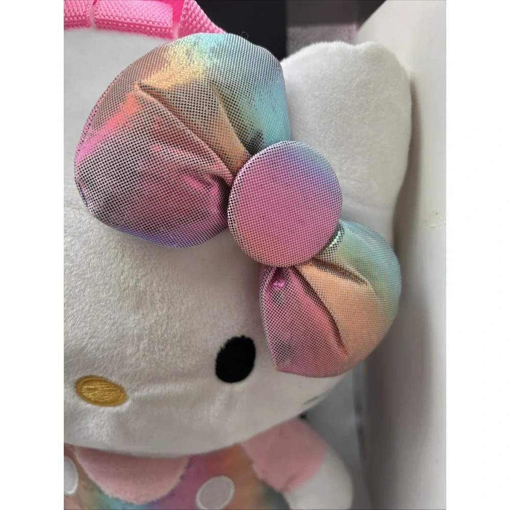 Hello Kitty Rainbow iridescent pink Plush Backpack adjustable straps 10x8x14
